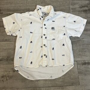 Vintage 90s Monkey Wear Print Button Up Shirt Short Sleeve Boys Size 6 USA